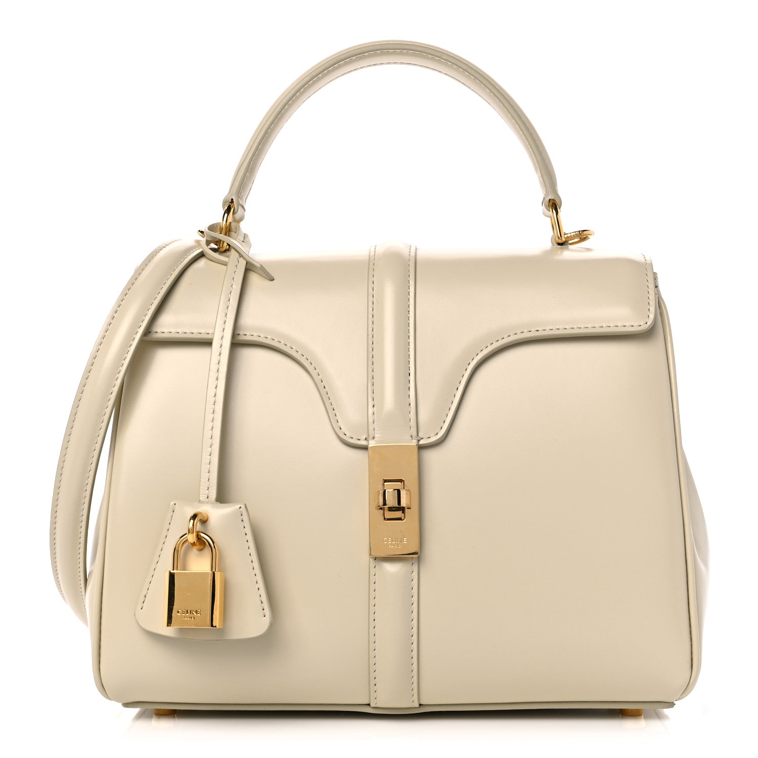 Celine Satinated Calfskin Small 16 Top Handle Bag Limestone 1 of 9