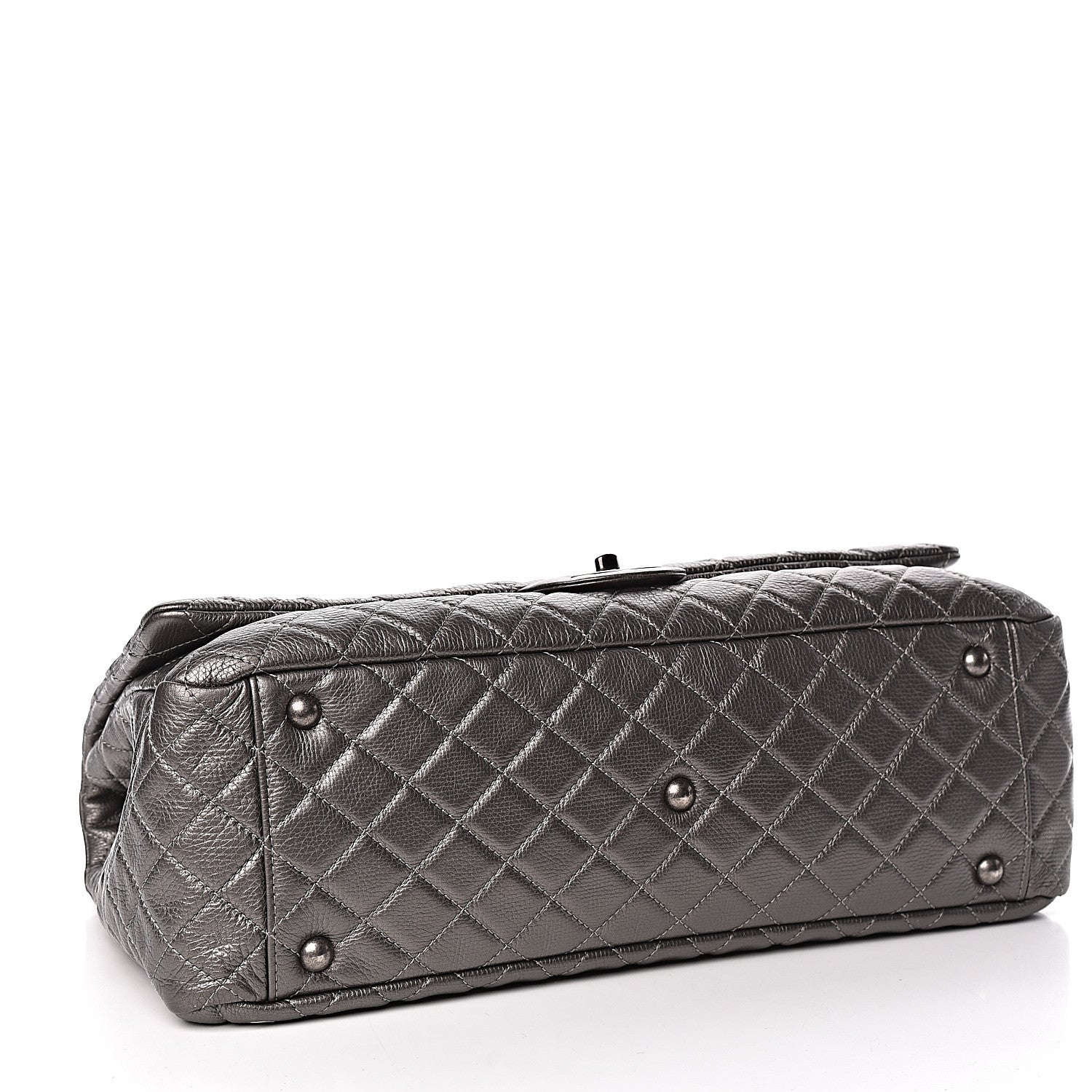 Chanel Metallic Calfskin Quilted XXL Travel Flap Bag Dark Silver 4 of 10
