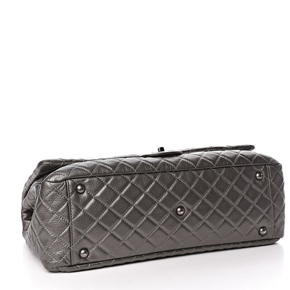 Chanel Metallic Calfskin Quilted XXL Travel Flap Bag Dark Silver 4 of 10