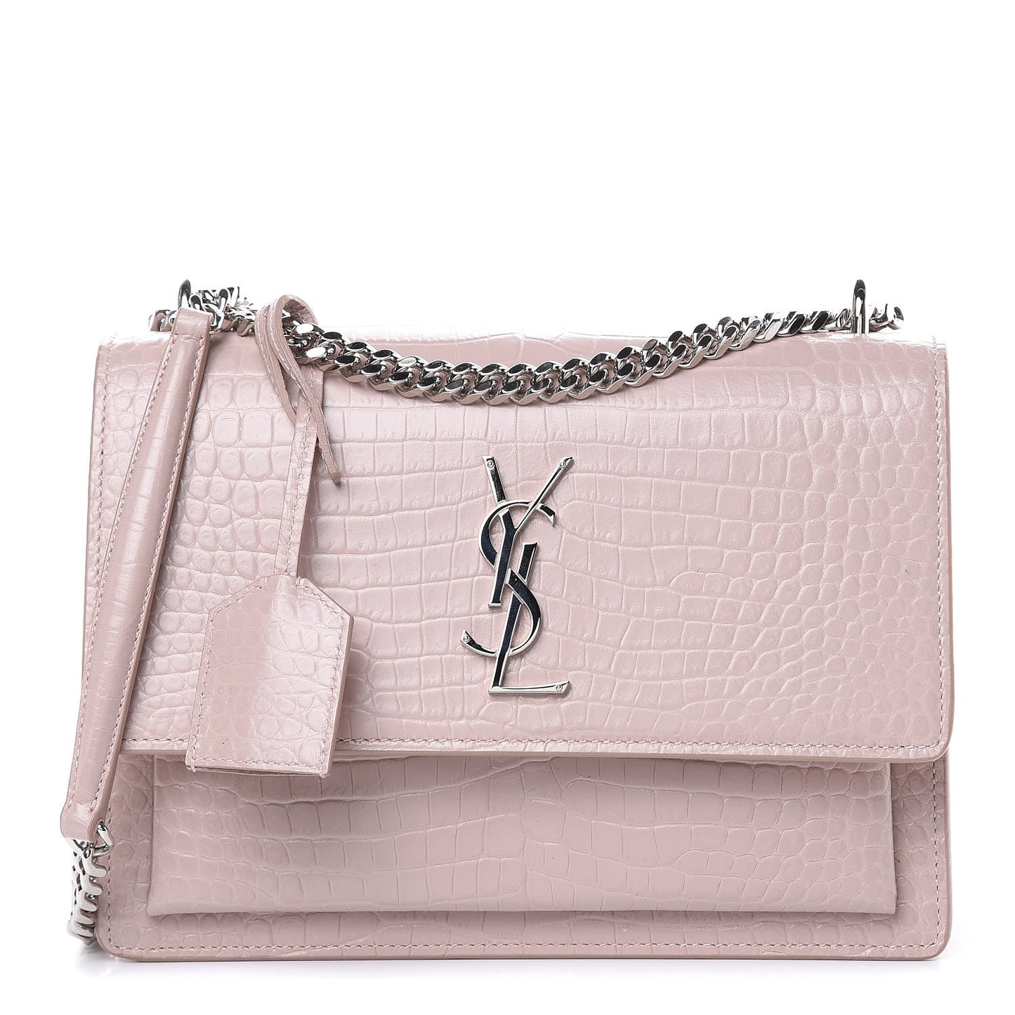 Calfskin Crocodile Embossed Medium Monogram Sunset Powder Pink