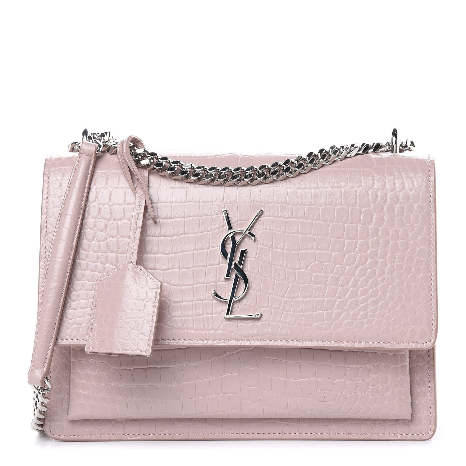 Saint Laurent Calfskin Crocodile Embossed Medium Monogram Sunset Powder Pink 1 of 11