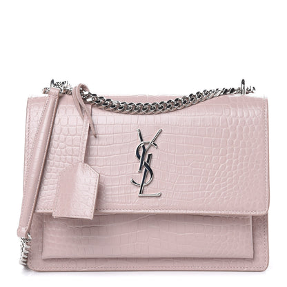 Saint Laurent Calfskin Crocodile Embossed Medium Monogram Sunset Powder Pink 1 of 11