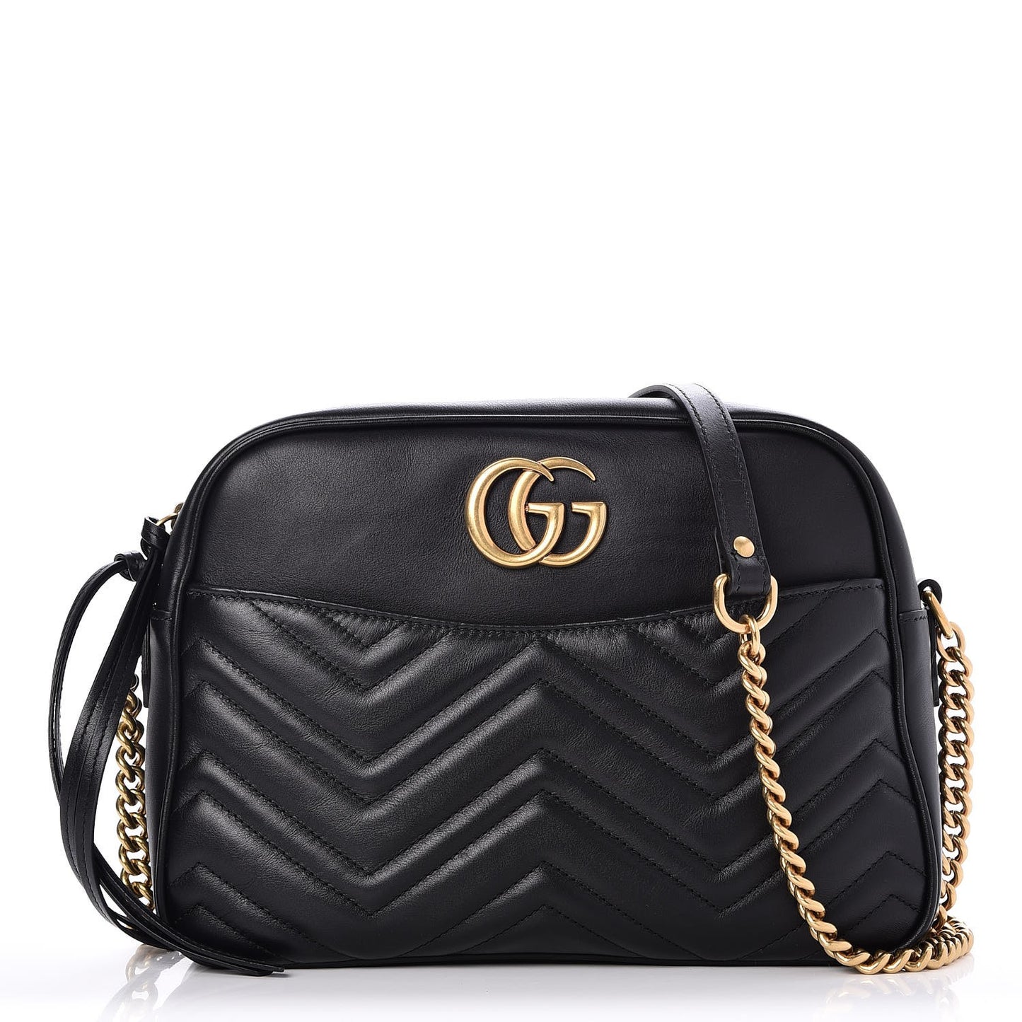 Calfskin Matelasse Medium GG Marmont Chain Shoulder Bag Black