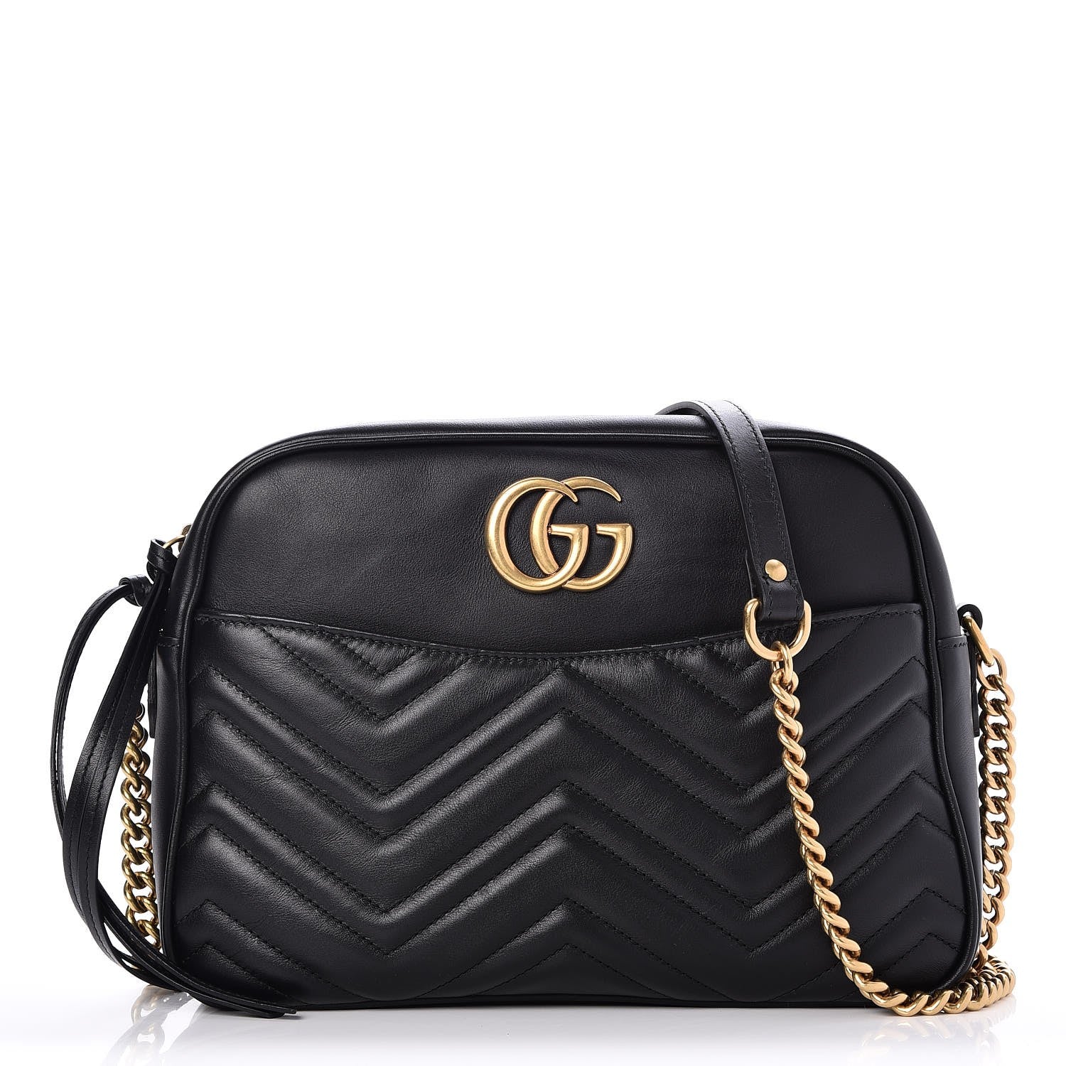 Gucci Calfskin Matelasse Medium GG Marmont Chain Shoulder Bag Black 1 of 7
