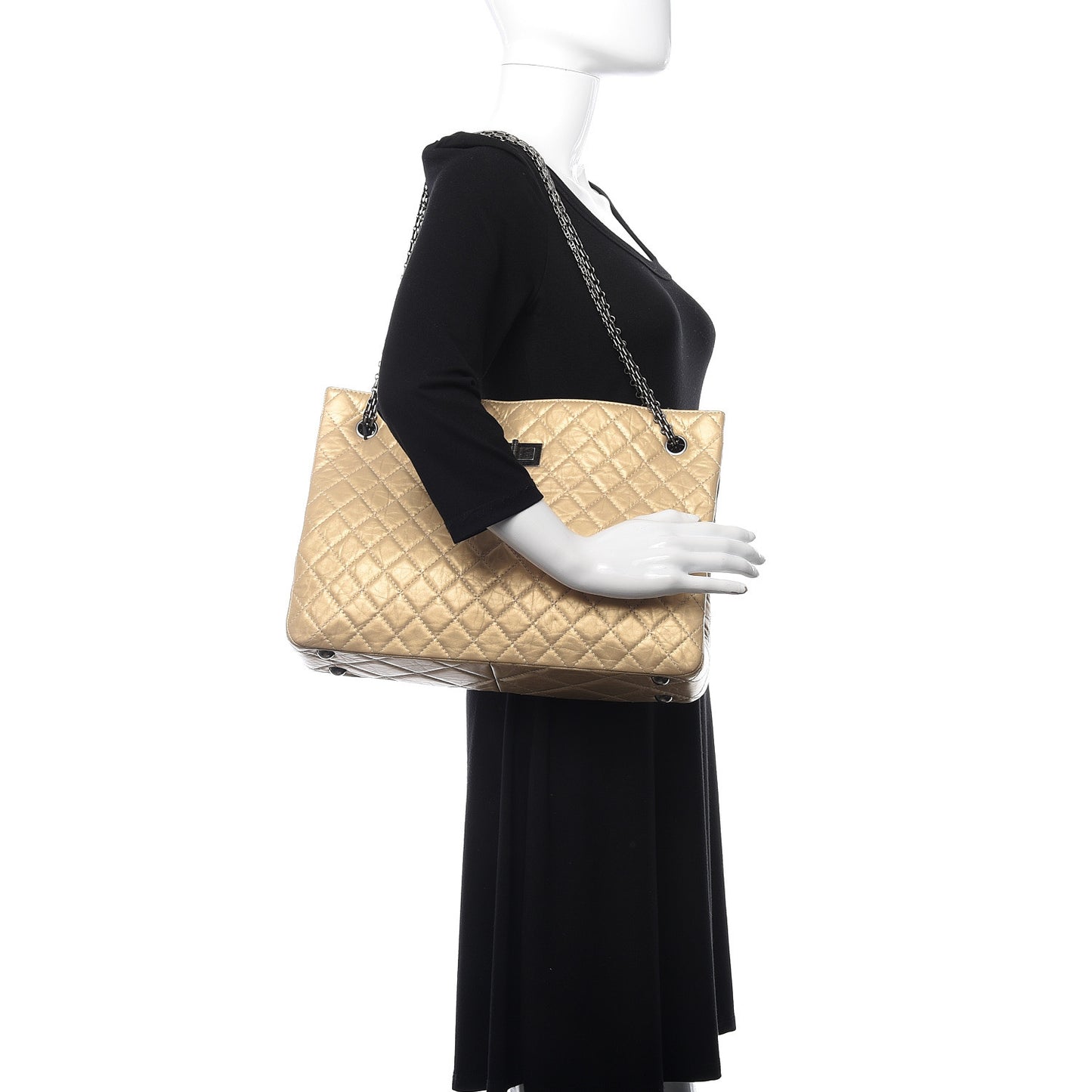 Metallic Aged Calfskin Quilted Reissue 2.55 Tote Light Gold