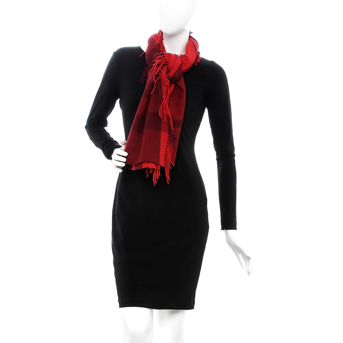 Merino Wool Half Mega Check Scarf Red