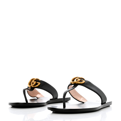 Gucci Calfskin GG Marmont Thong Sandals 38 Black 3 of 8