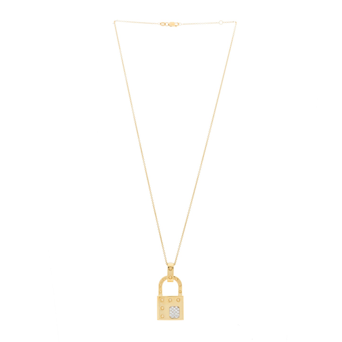 18K Yellow Gold Diamond Pois Mois Lock Pendant Necklace