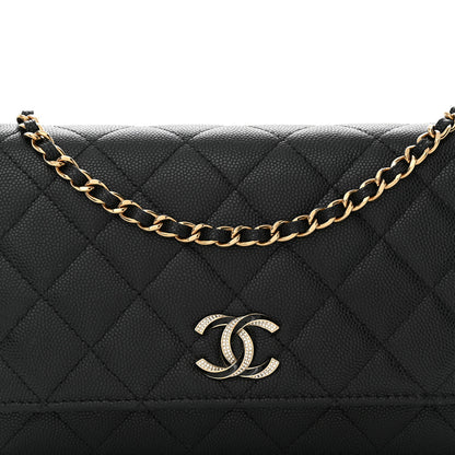 Chanel Caviar Quilted Crystal Enamel CC Wallet On Chain WOC Black 9 of 14