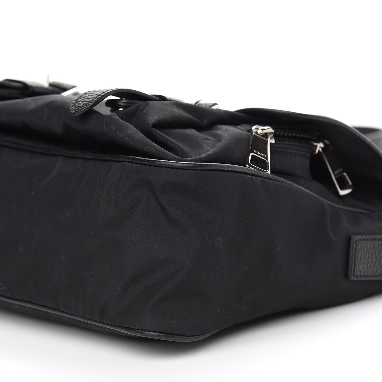 Nylon Monogram Double Buckle Flap Messenger Bag Black