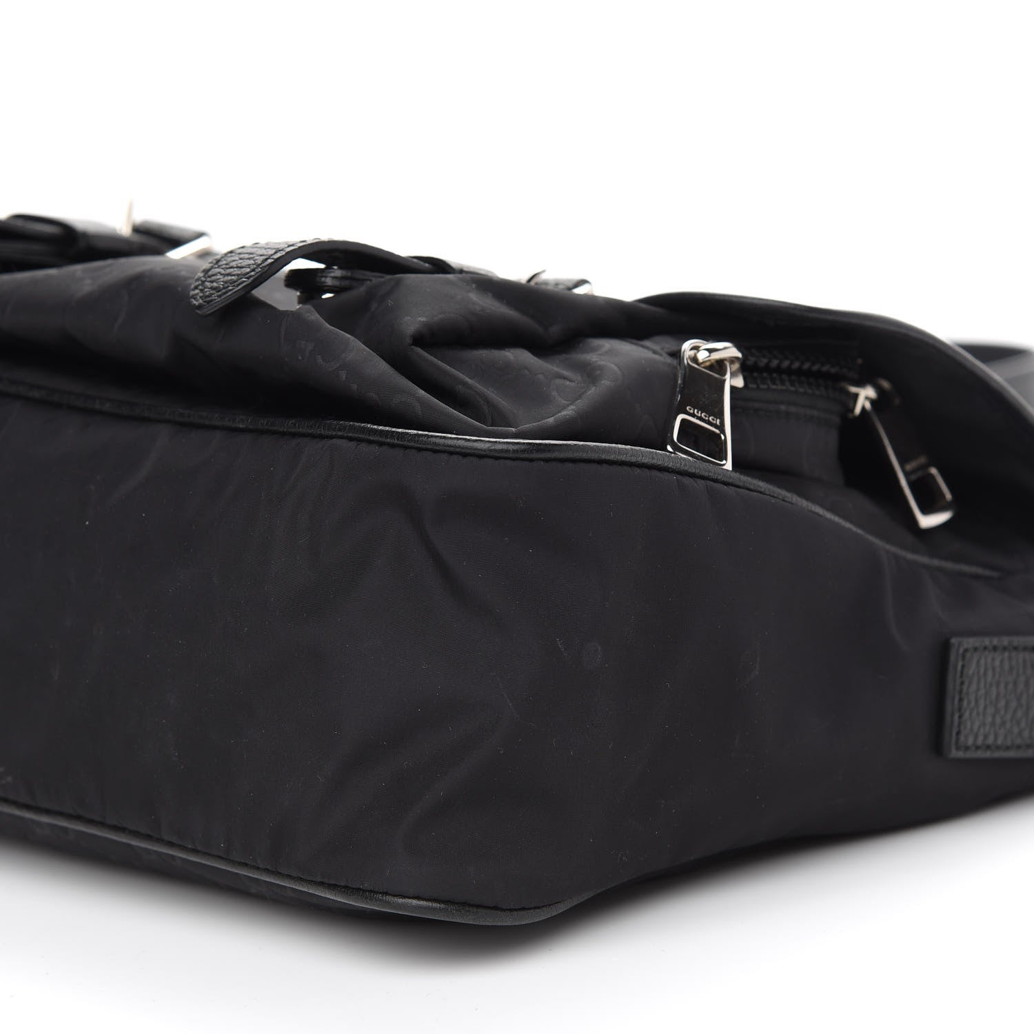 Gucci Nylon Monogram Double Buckle Flap Messenger Bag Black 9 of 9