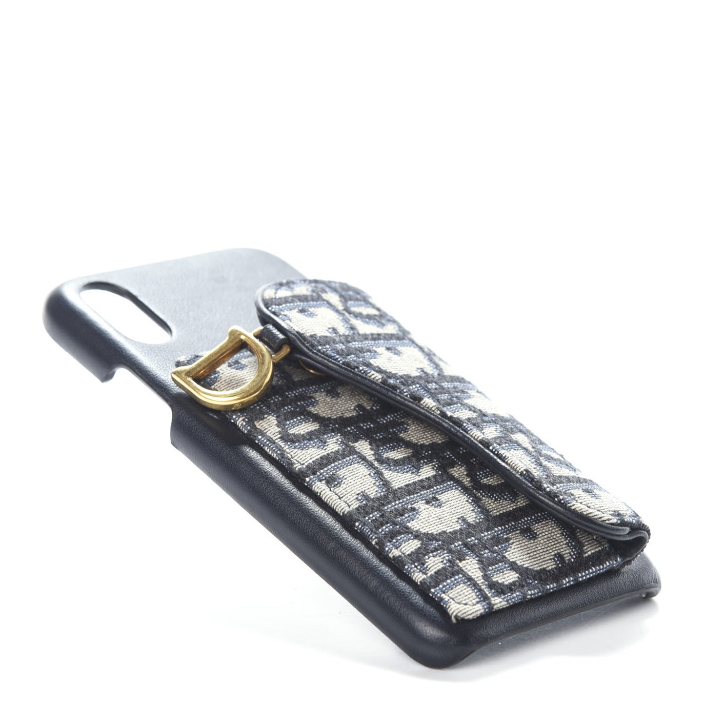 Oblique Calfskin Saddle iPhone X Case Blue