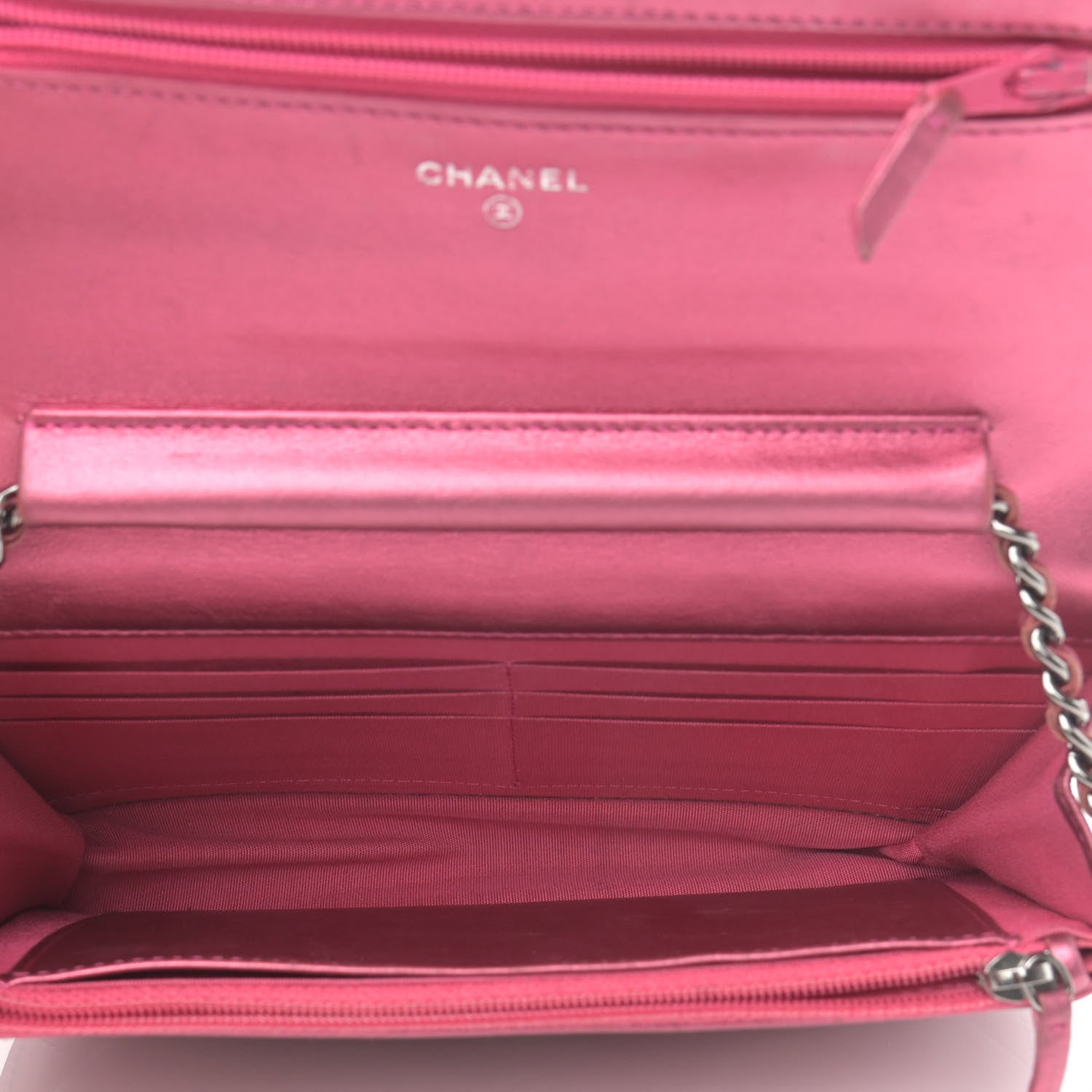 Chanel Metallic Patent Calfskin Quilted Boy Wallet On Chain WOC Fuchsia 5 of 20