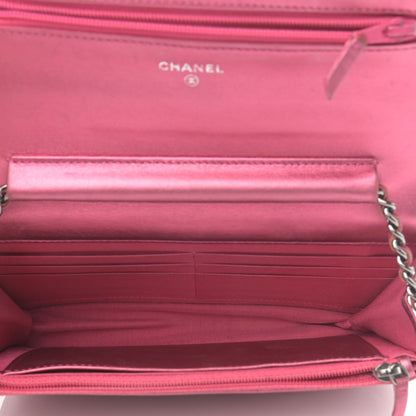 Chanel Metallic Patent Calfskin Quilted Boy Wallet On Chain WOC Fuchsia 5 of 20