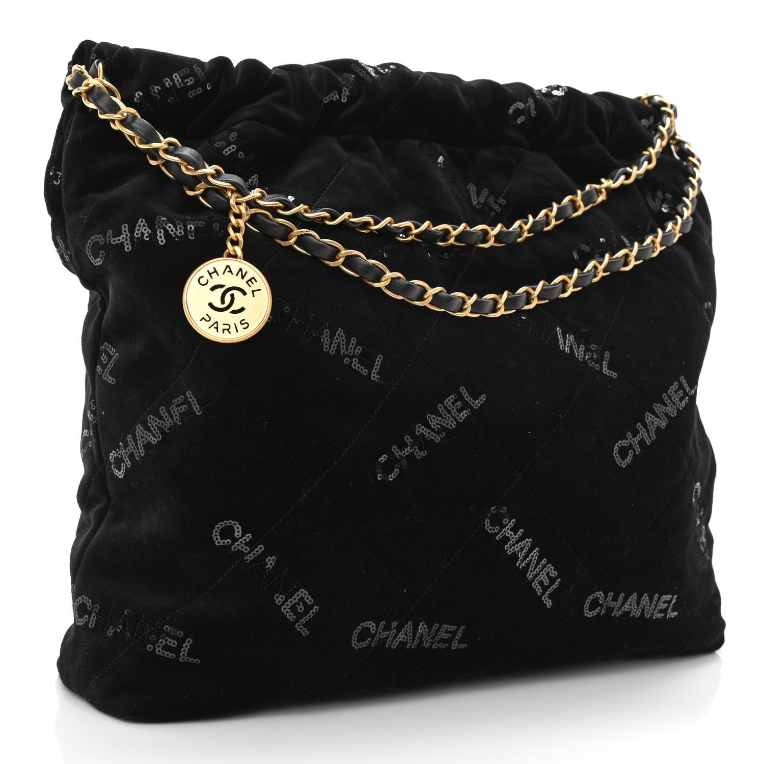 Chanel Velvet Sequin Quilted Chanel 22 Black 4 of 11