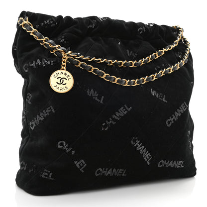 Chanel Velvet Sequin Quilted Chanel 22 Black 4 of 11