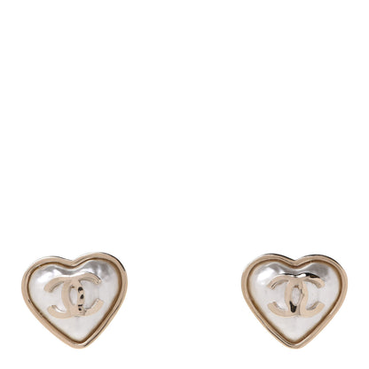 Chanel Pearl CC Heart Earrings Gold 1 of 5