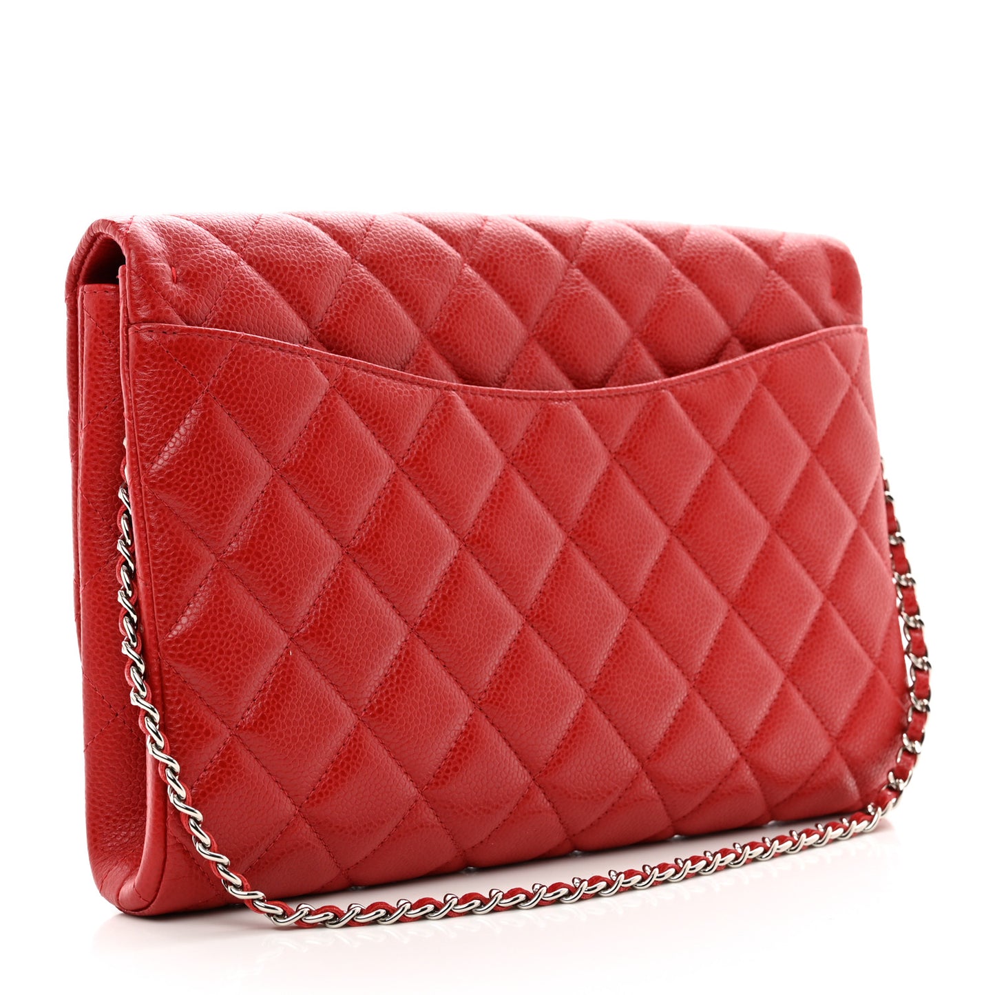 Caviar Quilted Clutch With Chain Flap Red