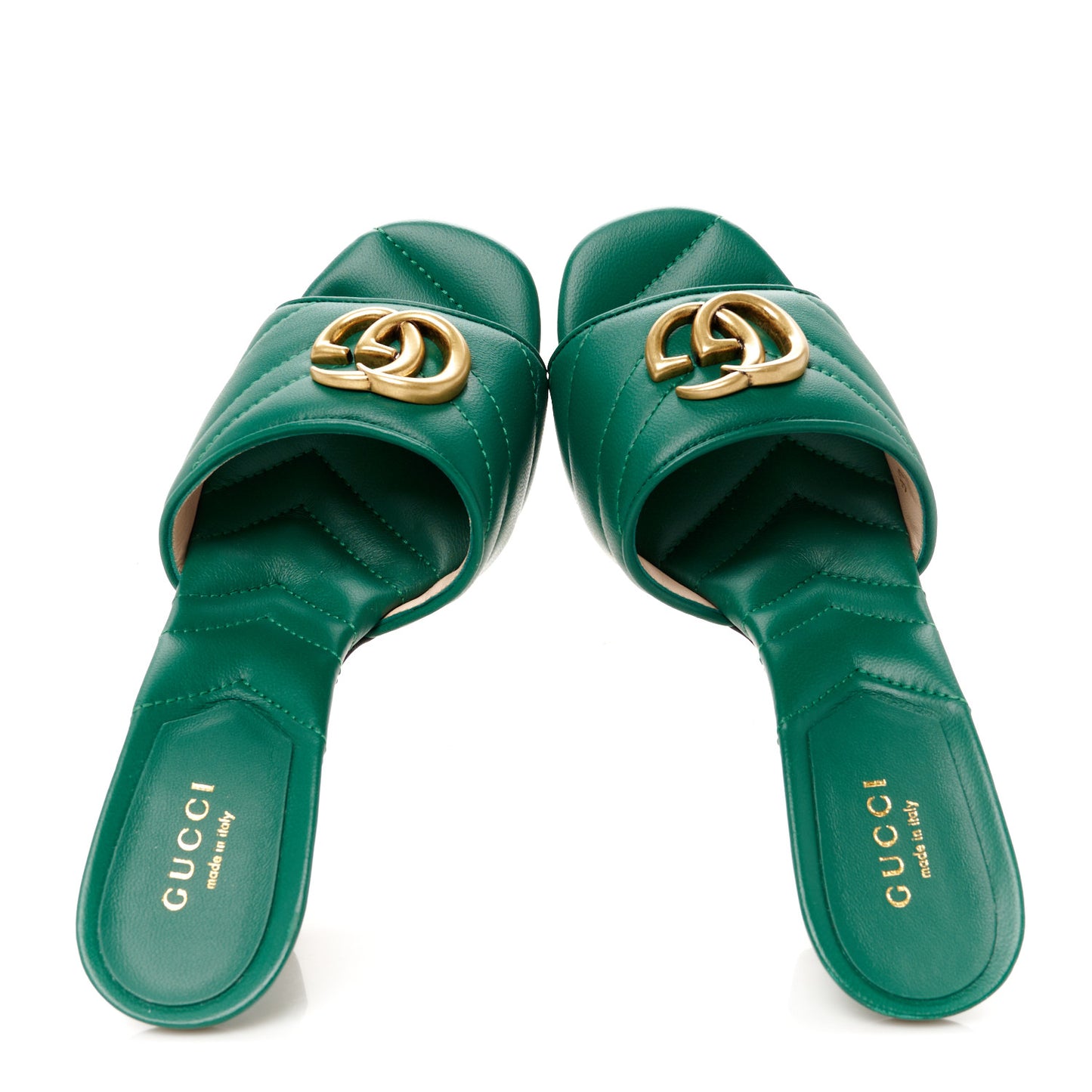 Nappa Matelasse GG Marmont 75mm Slide Sandals 35 Emerald