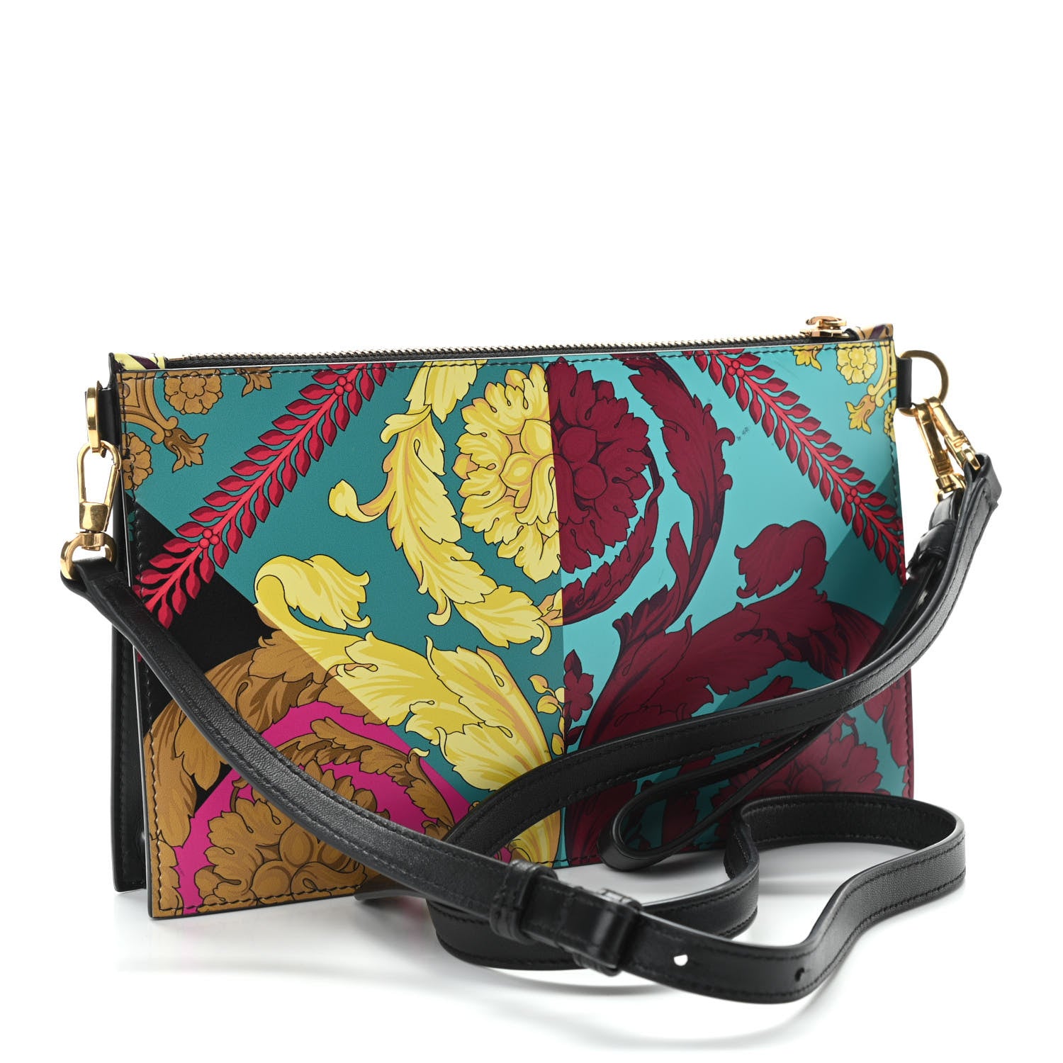 Versace Vitello Baroque Print Wristlet Pouch Black Multicolor 3 of 9