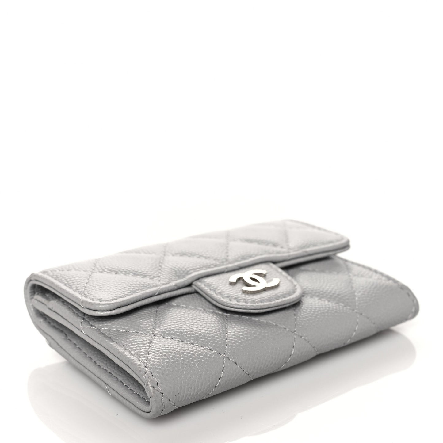 Caviar Quilted Flap Card Holder Wallet Grey