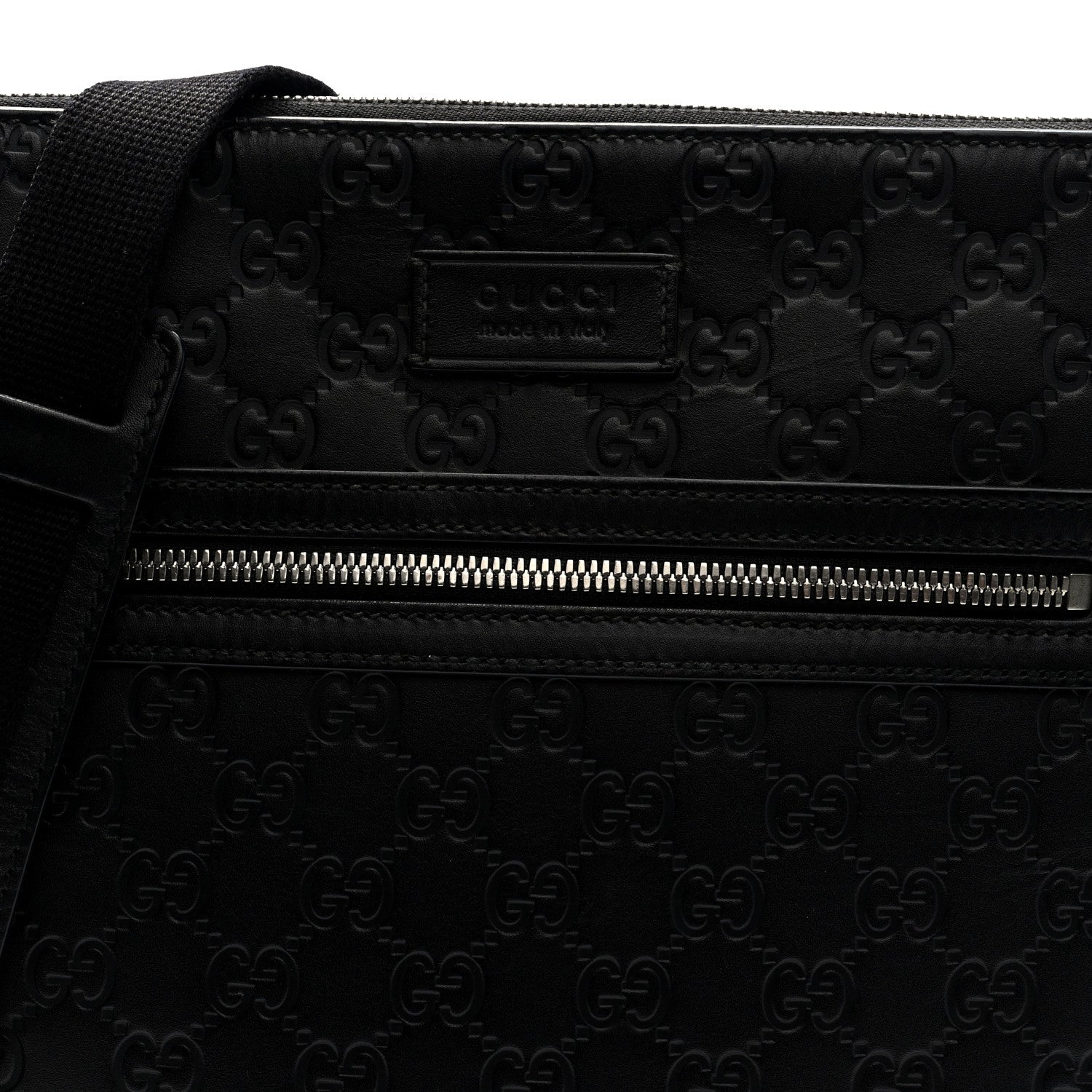 Gucci Guccissima Signature Medium Flat Messenger Bag Black 8 of 10