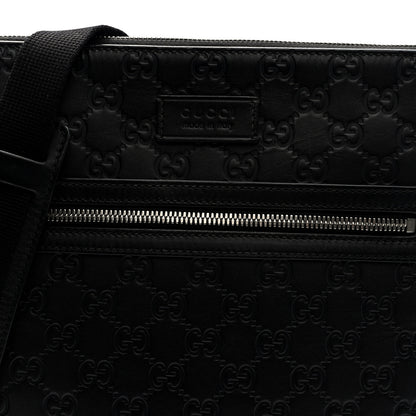 Gucci Guccissima Signature Medium Flat Messenger Bag Black 8 of 10