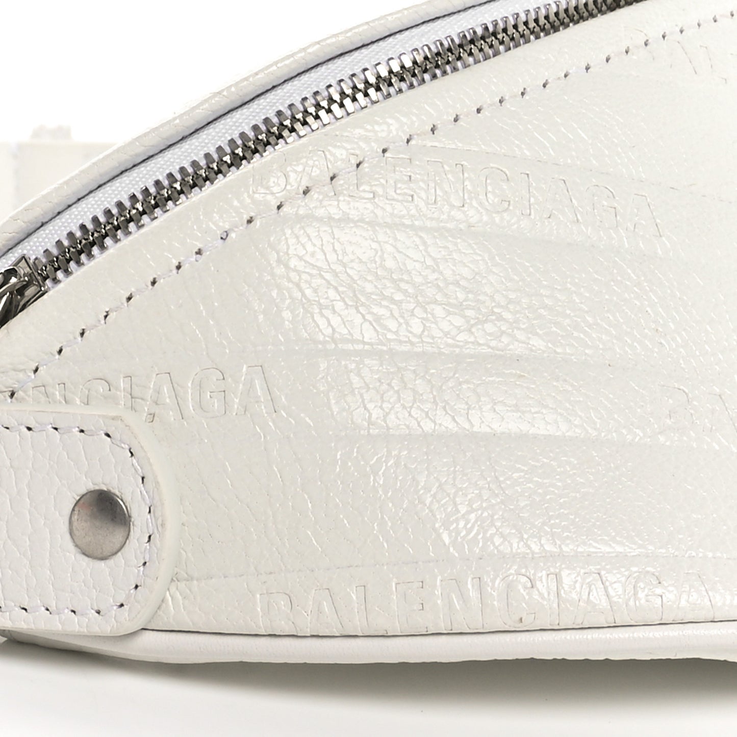 Shiny Goatskin Allover Logo Embossed XXS Souvenir Belt Bag White