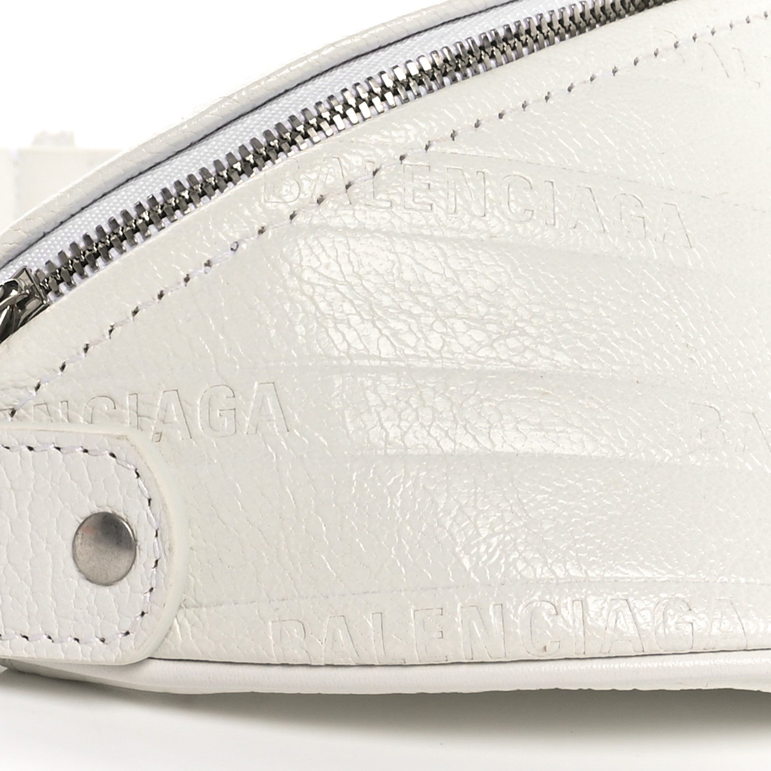 Balenciaga Shiny Goatskin Allover Logo Embossed XXS Souvenir Belt Bag White 8 of 10