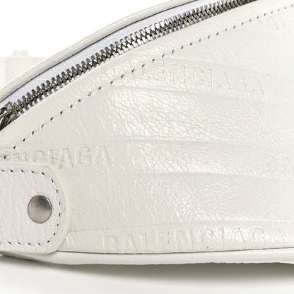Balenciaga Shiny Goatskin Allover Logo Embossed XXS Souvenir Belt Bag White 8 of 10