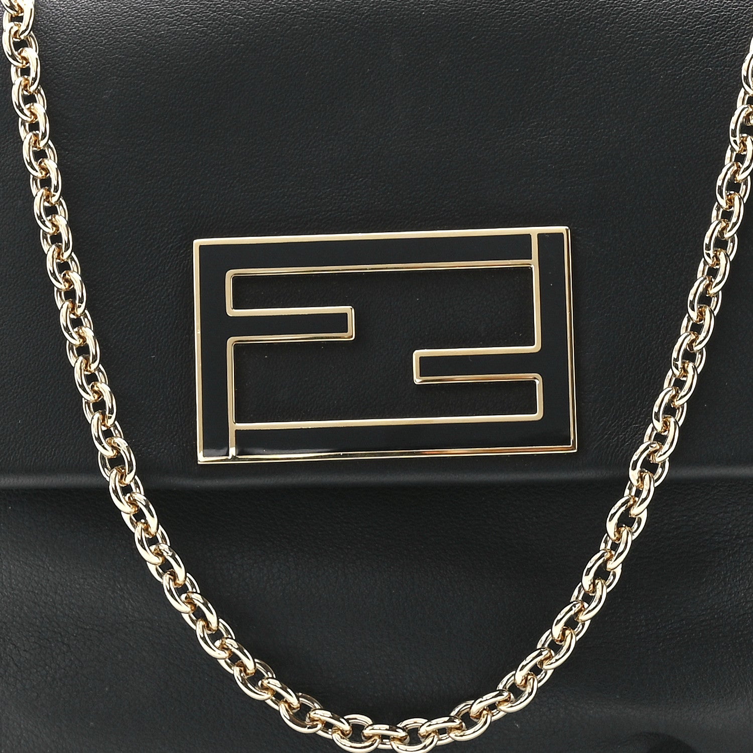 Fendi Vitello Flamingo Enamel Fendista Pouchette Crossbody Black 8 of 11