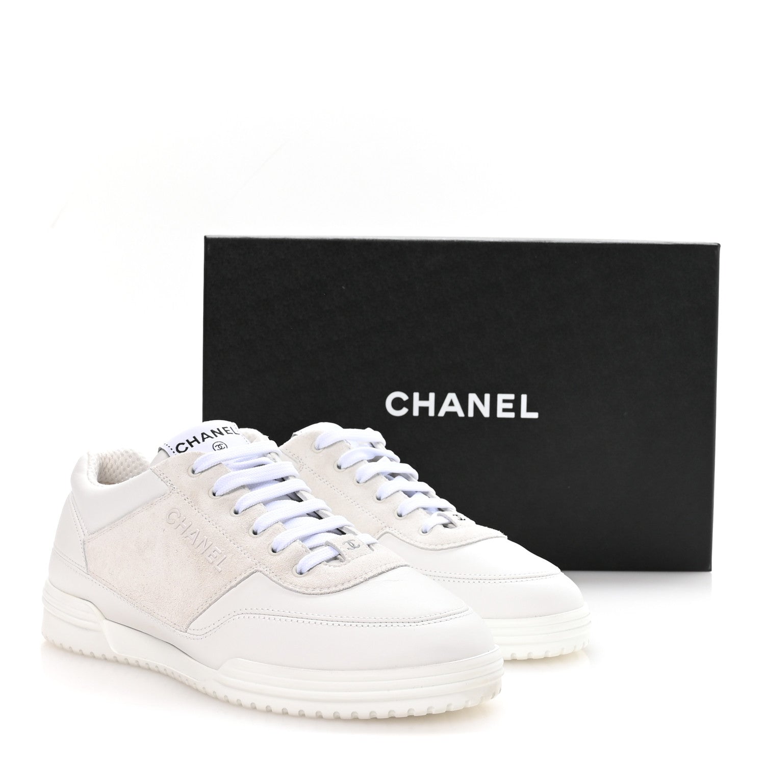 Chanel Calfskin Suede Coco Mark Logo Womens Sneakers 37.5 White 9 of 9
