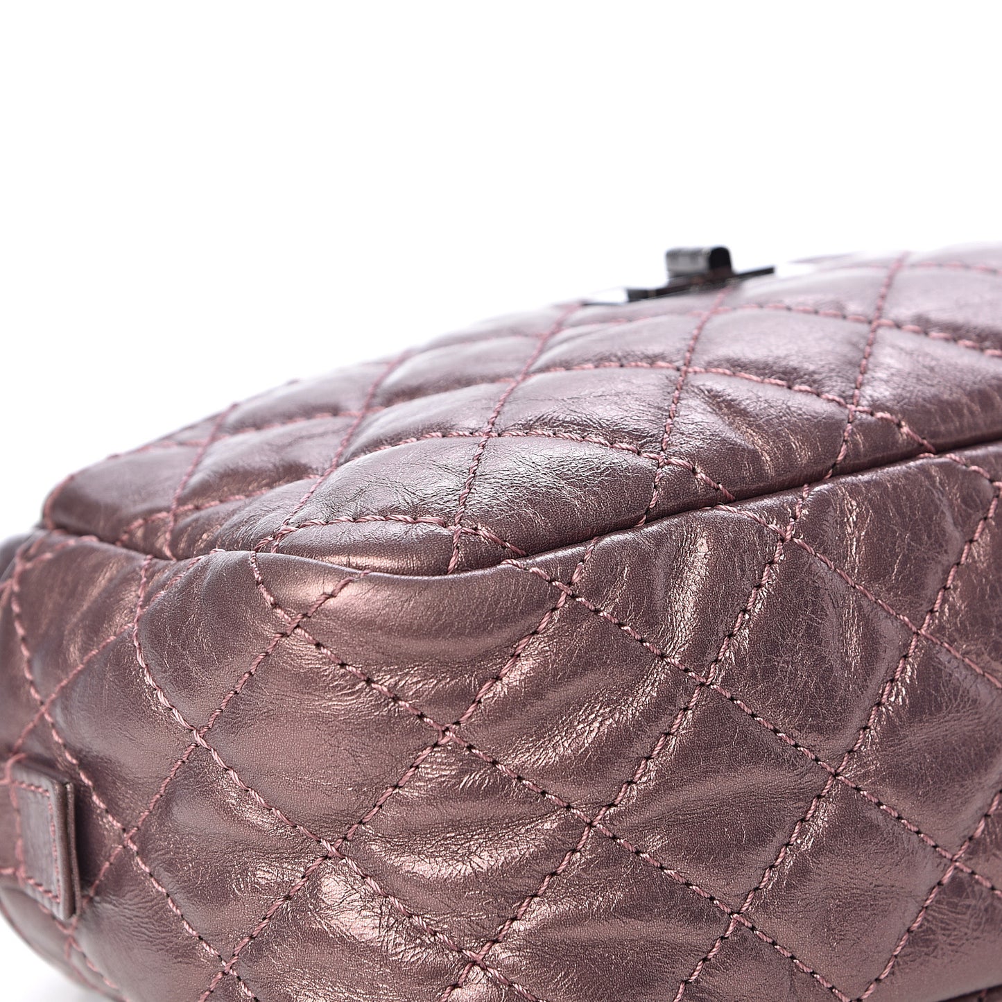 Metallic Aged Calfskin Quilted Small Reissue Camera Case Rose Fonce