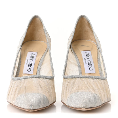 Jimmy Choo Fine Glitter Tulle Love 85 Pumps 37.5 Ivory Silver 3 of 8