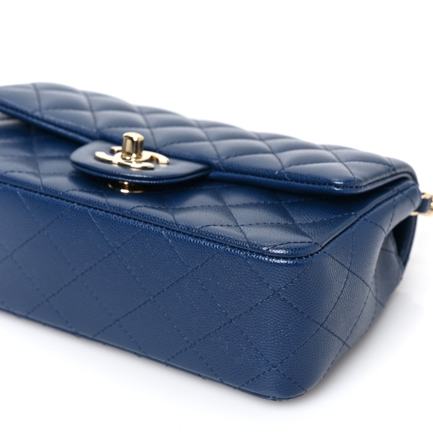 Caviar Quilted Mini Rectangular Flap Dark Blue