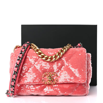 Chanel Sequin Quilted Medium Chanel 19 Flap Coral 10 of 10