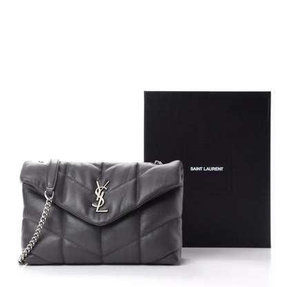 Saint Laurent Lambskin Quilted Toy Loulou Puffer Monogram Chain Satchel Storm 12 of 12