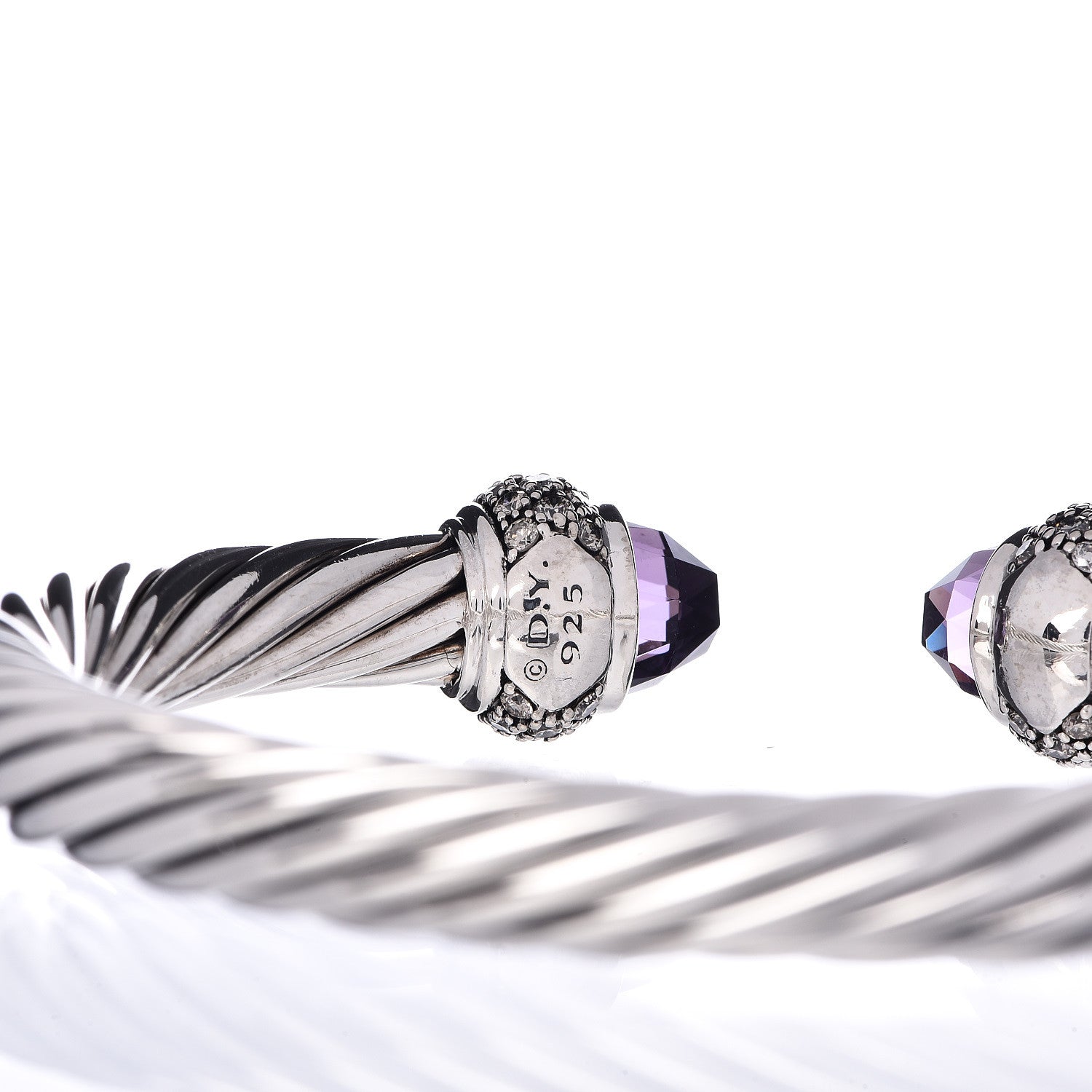 David Yurman Sterling Silver Diamond Amethyst 7mm Moonlight Ice Cable Bracelet 4 of 4