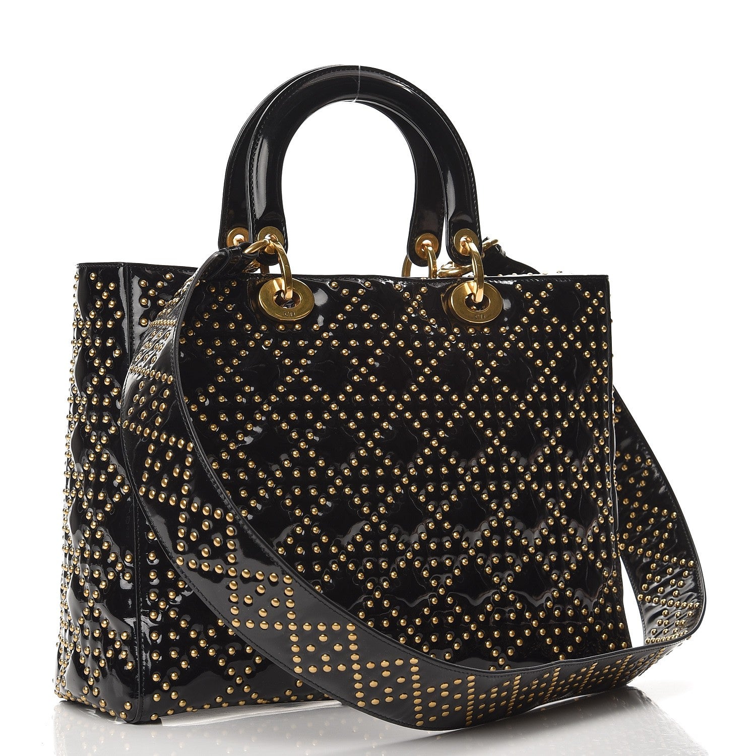 Christian Dior Patent Cannage Studded Large Lady Dior Black 4 of 9