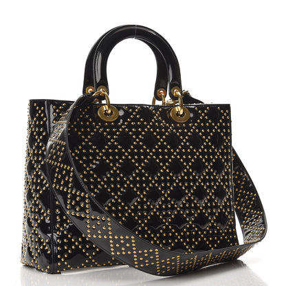 Christian Dior Patent Cannage Studded Large Lady Dior Black 4 of 9