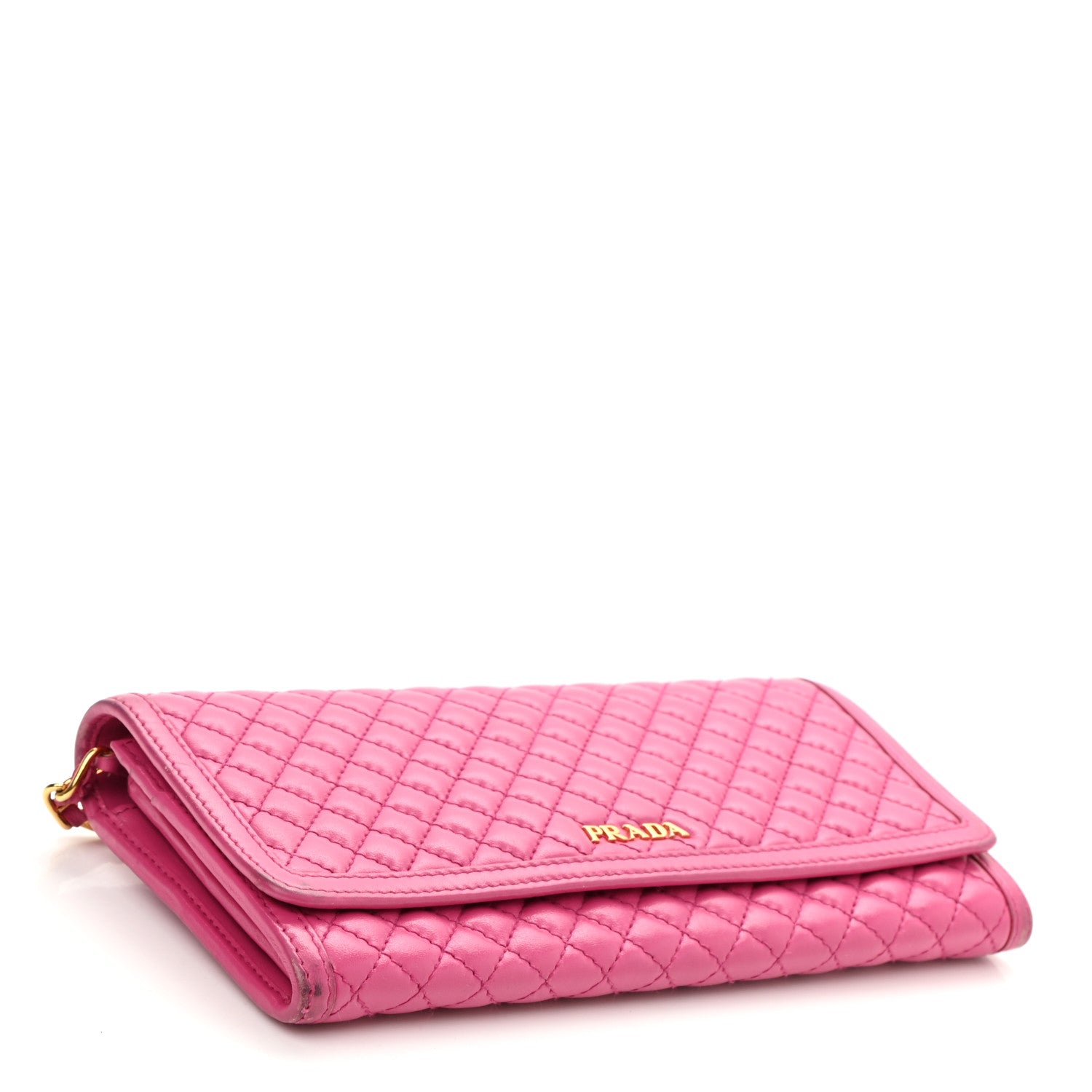 Prada Soft Calfskin Quilted Chain Wallet Fuxia 4 of 10
