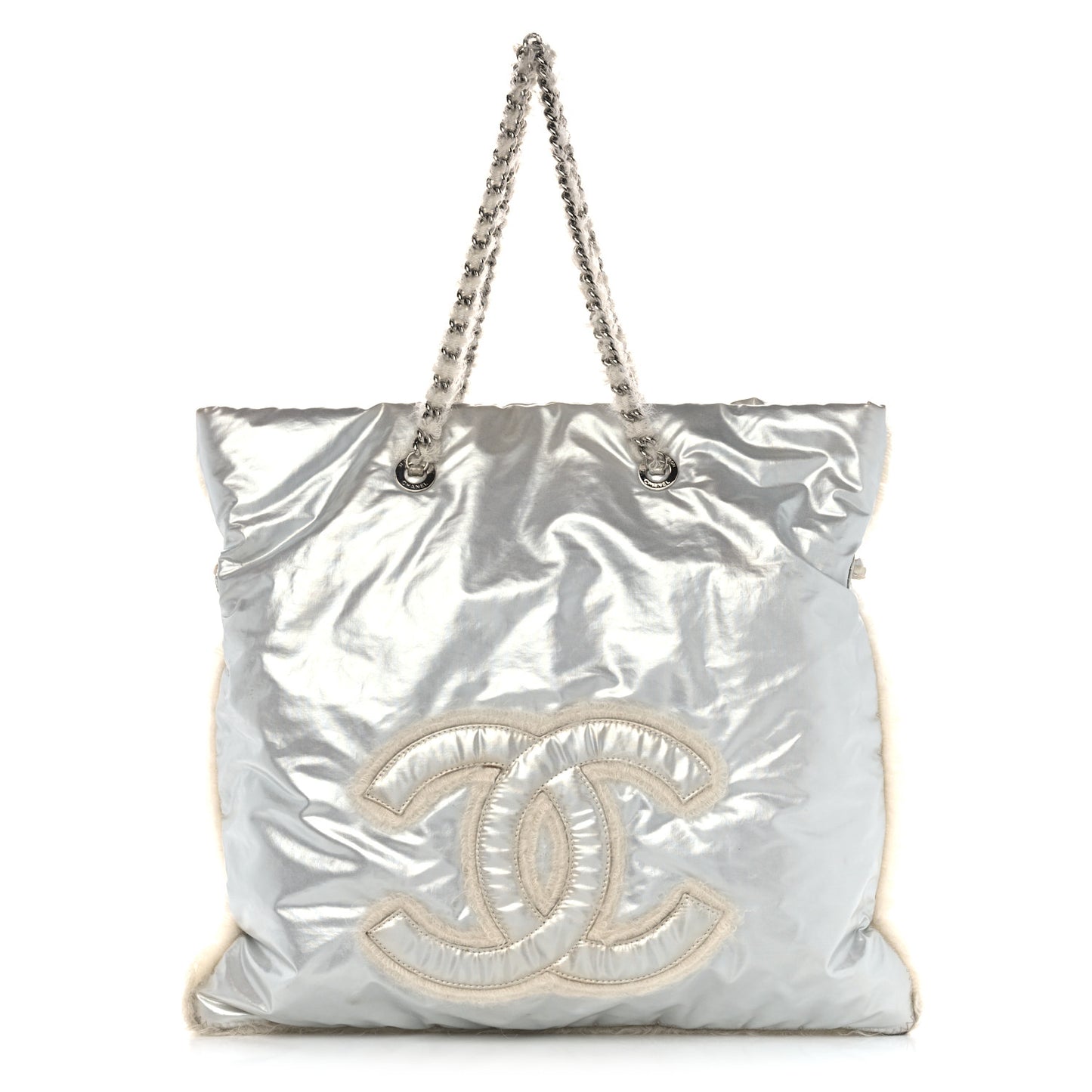 Vinyl Mohair Trimmed CC Bonbons Tote Silver