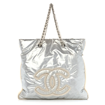 Chanel Vinyl Mohair Trimmed CC Bonbons Tote Silver 1 of 15