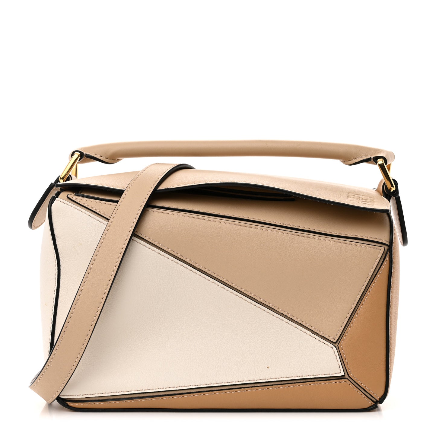 Calfskin Small Puzzle Bag Dusty Beige Soft White