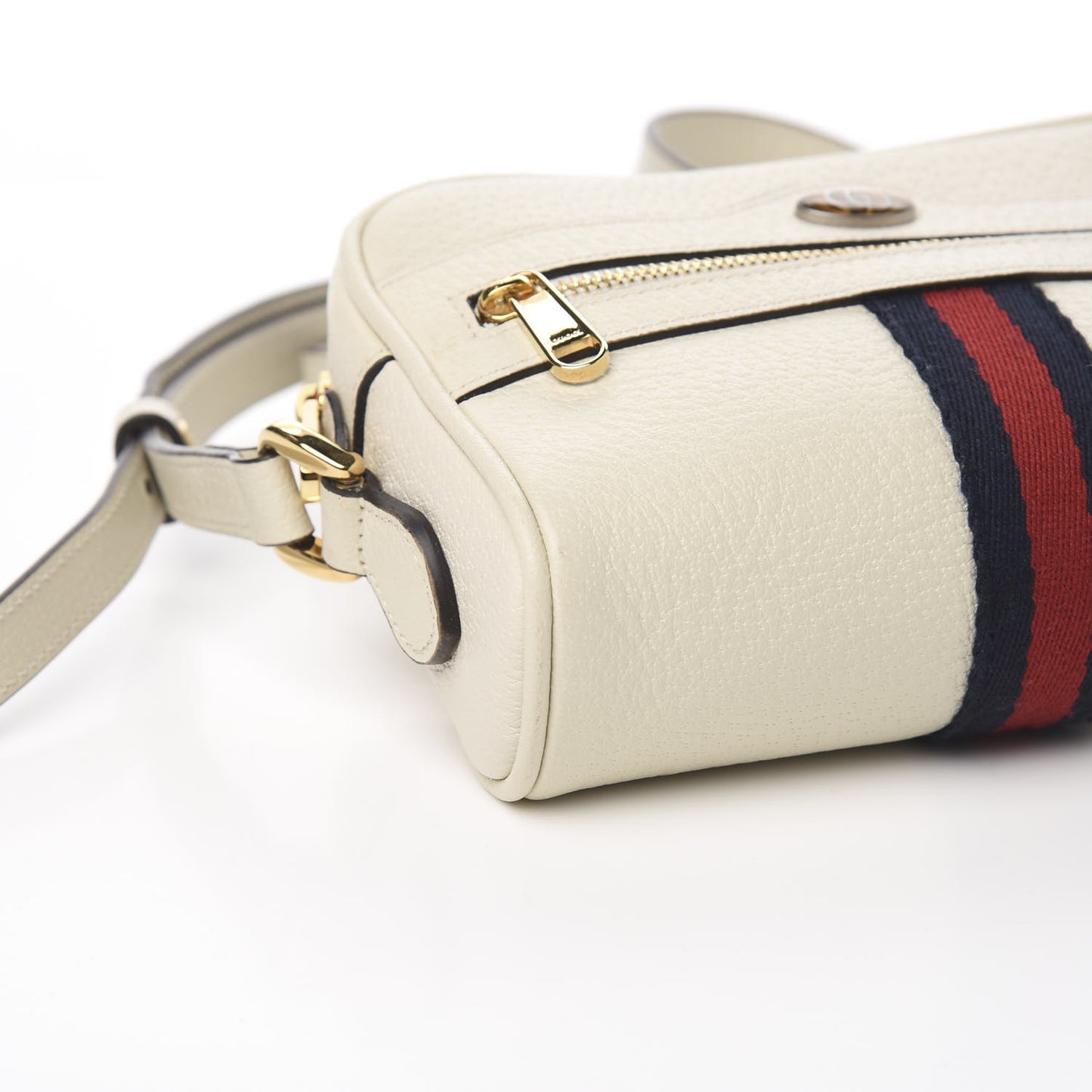 Textured Dollar Calfskin Web Mini Ophidia Shoulder Bag Mystic White