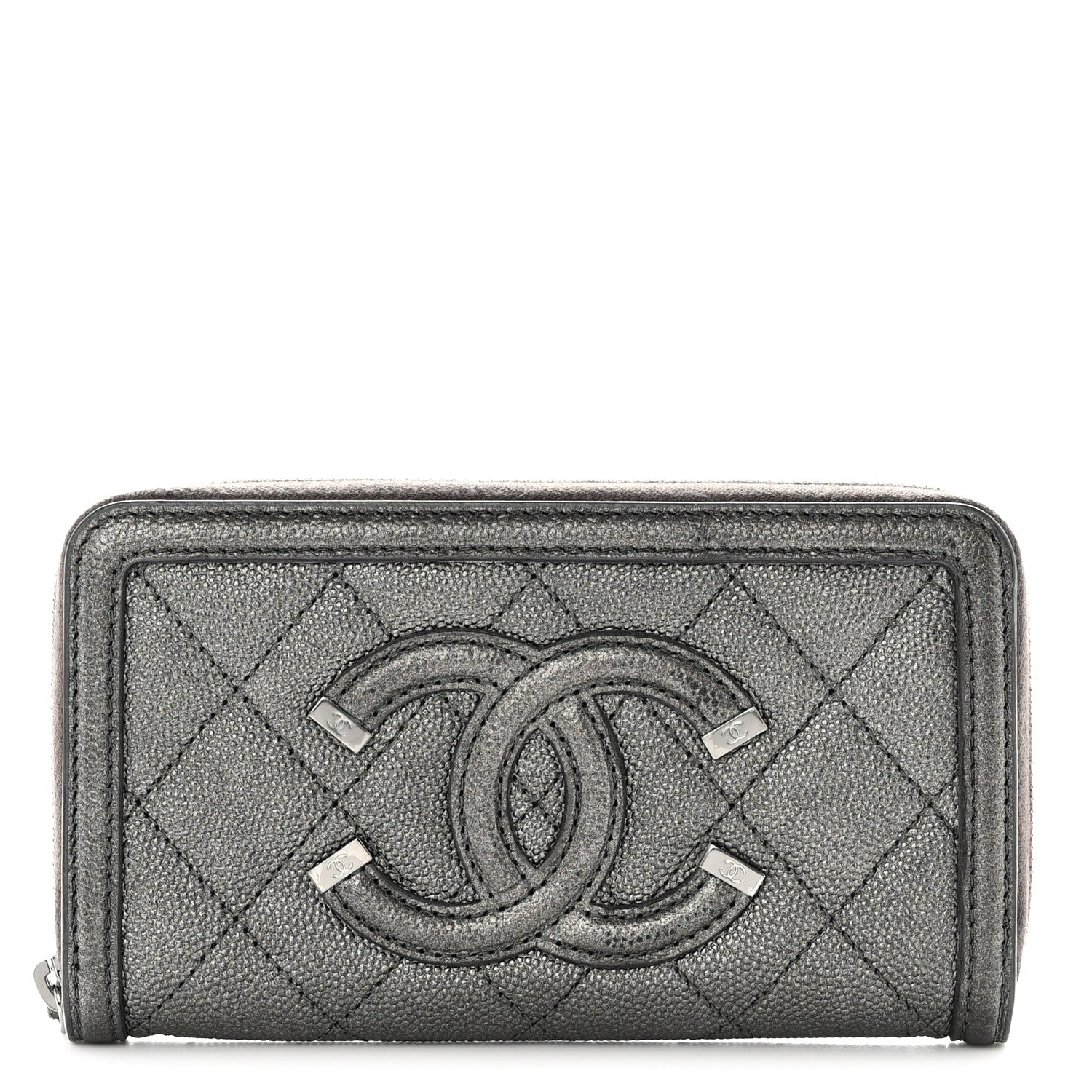 Chanel Caviar Quilted Medium Filigree Zip Around Wallet Dark Silver 1 of 9