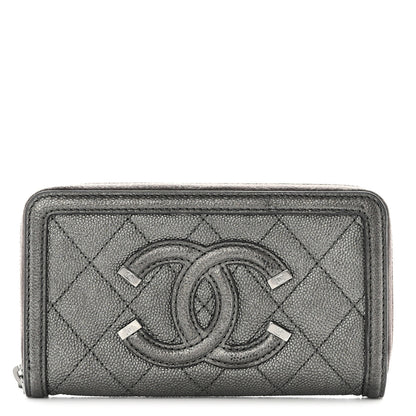 Chanel Caviar Quilted Medium Filigree Zip Around Wallet Dark Silver 1 of 9