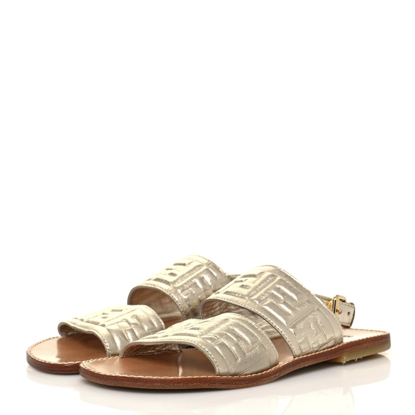 Metallic Nappa FF Embossed Slingback Slide Sandals 37 Gold