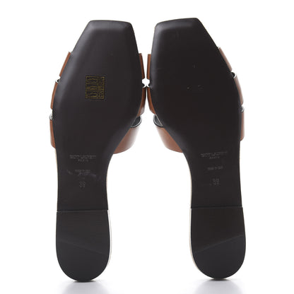 Saint Laurent Calfskin Canvas Tribute 05 Slide Sandals 39 Brown 5 of 11