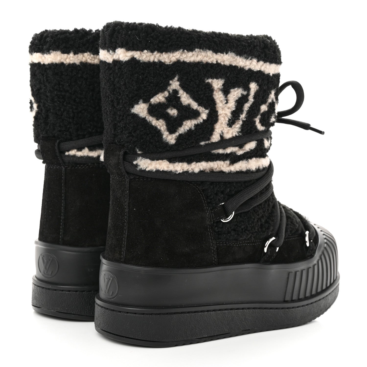 Louis Vuitton Suede Shearling Polar Flat Half Boots 36 Black 4 of 8